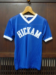 USA古着　80s JESCO Tシャツ S 青 ブルー HICKAM メッシュ Vネック ナンンバリング スポーツ 半袖