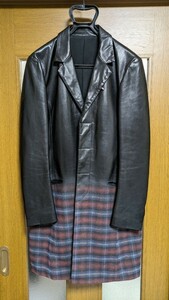 美品!! 定価約20万円 ISAMU KATAYAMA BACKLASHジャパンホース 馬革 チェスターコート M チェックプリント イサムカタヤマバックラッシュ