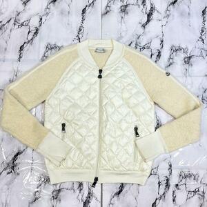 最高級 MONCLER MAGLIONE TRICOT CARDIGAN モンクレール カーディガン Lサイズ ダウン セーター ジップ ウール モヘア ホワイト レディース