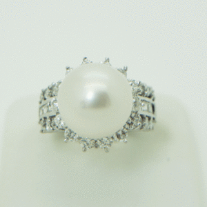 Pt900　真珠　パール　リング　上質　パール12.8mm　ダイヤ2.00ct　#13号　サイズ直しご相談ください！！　美品　送料無料！！