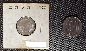 レア☆ニカラグア 共和国☆ 10センターボ 硬貨・図柄：国の形状☆1974年 （紙製コインホルダー付き）アルミ貨