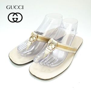 GUCCI グッチ 24.0-24.5 サンダル GGロゴ イタリア製 アイボリー ゴールド メンズ 保存袋付き/XC98