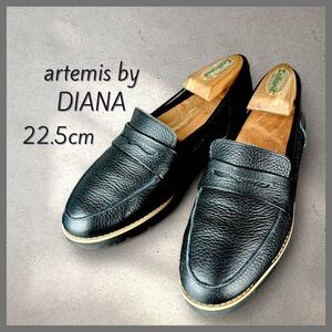 極美品 artemis by DIANA ダイアナ レザーコインローファー フラットシューズ ドライビングシューズ 黒ブラック 22.5cm 17,000円