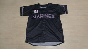 送料230円★美品sizeFREE★千葉ロッテマリーンズ☆Chiba Lotte Marines★半袖★ベースボールTシャツ/黒ブラック★ユニフォーム★野球/応援