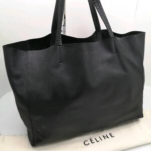 極美品 袋付 セリーヌ ホリゾンタル カバ レザー トートバッグ 黒 イタリア製 166113 CELINE ブラック 本革 通勤 ビジネス 男女兼用 