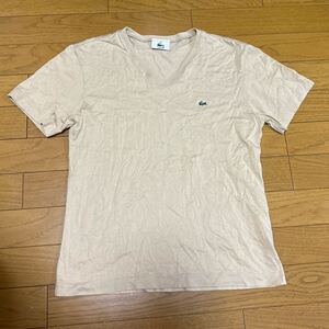 送料無料■LACOSTE ラコステ ベージュ Vネック 半袖 Tシャツ カットソー シャツ サイズ42