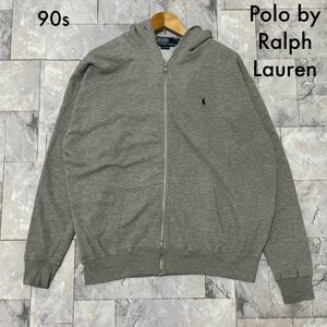 90s Polo by Ralph Lauren ポロ ラルフローレン ジップアップフーディ sweat hoodie スウェットパーカー ヴィンテージ グレー 玉FL3409