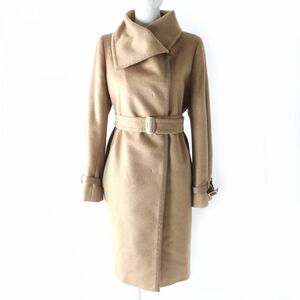 美品△正規品 MaxMara マックスマーラ 白タグ レディース キャメル100％ ベルト付き レザー使い ロングコート ブラウン系 42 イタリア製