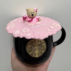 スターバックス 蓋　ピンクベア シリコン 桜　立体蓋 マグリード 海外限定品　日本未発売　スタバ　タンブラー　プレゼント　可愛い