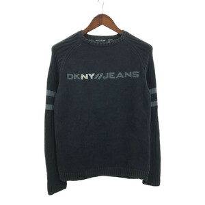 DKNY JEANS ディーケーエヌワイジーンズ セーター ラグランスリーブ 刺しゅう ブラック (メンズ S) Q3243