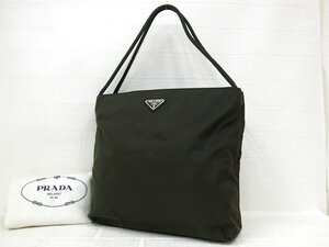 ◆超美品◆PRADA プラダ◆三角ロゴプレート◆ナイロン◆トート バッグ◆オリーブグリーン SV金具◆イタリア製◆腕掛け◆肩掛け◆A8975