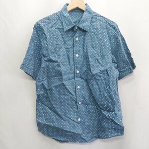 ◇ ⊂ green label relaxing UNITED ARROWS ドット 水玉 リネン100％ 半袖 シャツ サイズM ブルー レディース E