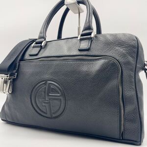 【最高級レザー/現行/美品】ジョルジオアルマーニ GIORGIO ARMANI ビジネスバッグ ブリーフケース 肩掛け 2way メンズ 黒 ブラック A4 PC