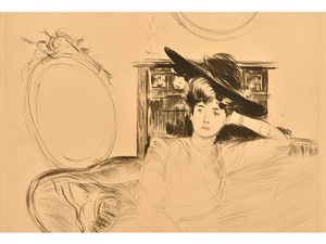 【真作】ポール・セザール・エリュー Paul Csar Helleu 銅版画 夫人像 鉛筆サイン 額装あり 版画 銅版 エッチング 絵画 書画 　 y0746