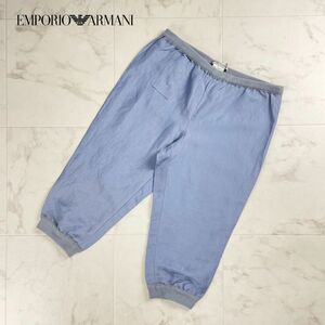 美品 EMPORIO ARMANI エンポリオアルマーニ リネン 裾ボムハーフパンツ ボトムス レディース 水色 ライトブルー サイズM*RC315