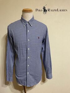 【良品】 Polo Ralph Lauren ポロ ラルフローレン ボタンダウン ギンガムチェック シャツ トップス サイズM 176/96A 長袖 青 白