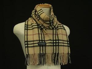 1円 ■美品■ BURBERRY バーバリー ノバチェック カシミヤ100％ フリンジ マフラー 防寒具 レディース メンズ ベージュ系 FB0163