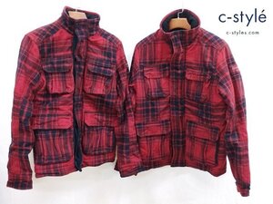 D208c [秋冬][セット] Abercrombie & Fitch アバクロンビー＆フィッチ PINE POINT ミリタリージャケット S M 赤系 チェック | アウター O