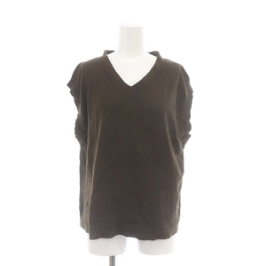 マーガレットハウエル MARGARET HOWELL CAP SLEEVE JUMPER ニットトップス カットソー ノースリーブ Vネック 2 M 茶 ブラウン