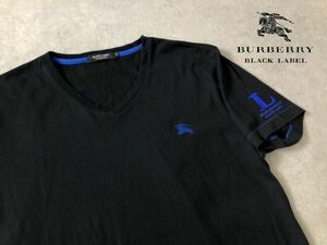 BURBERRY BLACK LABEL●ホースロゴ刺フロッキープリント Tシャツ●バーバリーブラックレーベル●ブラック