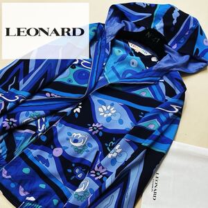 i9 ロイヤルブルー◎超美品●LEONARD FASHON PARIS●レオナール　ブルゾン　コート　シルクのような光沢〜レオナール レディース　フリー　