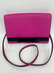 KATE SPADE ケイトスペード　ショルダーバッグ レザー リボン ピンク レディース　薄型GST112301横約25.5cm 縦約17.5cm マチ約4cm 