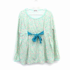 ブランシェス BRANSHES 子供服 Tシャツ カットソー ボートネック 長袖 花柄 リボン 130 ミントグリーン 緑 /HT14 キッズ