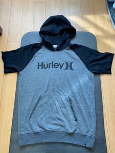 Hurley ハーレー ロゴプリント半袖パーカー フーディ メンズ M 黒×灰 パーカー