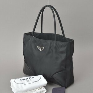 1円 未使用同様 PRADA プラダ ハンドバッグ トートバッグ ナイロン レザー ブラック 三角ロゴプレート 軽量 美品 イタリア製 鞄 Mb.e