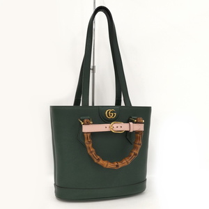 【中古】GUCCI ハンドバッグ バンブー ダイアナ レザー グリーン 750396