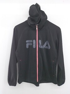 ◇ FILA フィラ ロゴプリント バイカラー 長袖 ジップアップ パーカー サイズL ブラック ピンク系 レディース E