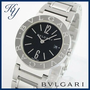 1円～ 3ヶ月保証付き 磨き済み 美品 本物 定番 人気 BVLGARI ブルガリ BB26SS ロゴ入り ブラック レディース 時計