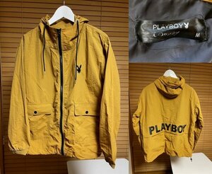 【激安1点のみ 国内正規品】PLAYBOY プレイボーイ オーバーサイズ ナイロン 長袖 フルジップ フーディ ジャケット M ネイビー USED