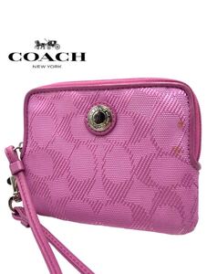 1円　 極美品　COACH コーチ　ブランド　パープル　 ポーチ　 小物入れ　コインケース　パスケース　定期入れ　レディース　お洒落　YP500