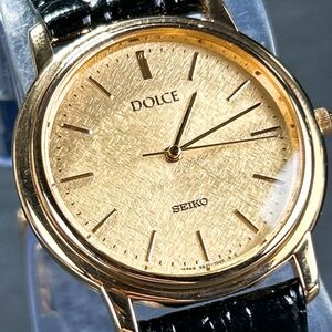 美品 SEIKO セイコー DOLCE ドルチェ ゴールド文字盤 5S21-6011 腕時計 クオーツ アナログ ステンレススチール ラウンド 新品電池交換済み