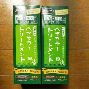 昆布+馬油で髪にやさしい ヘアカラートリートメント ブラック 上品なローズの香り 無添加 200g 染毛料 白髪染め 2個セット y7052-2-HA13