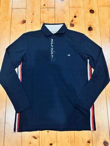 【美品！】TOMMY HILFIGER GOLF トミー ヒルフィガーゴルフ ポロシャツ 総柄 ネイビー Mサイズ HILFIGER