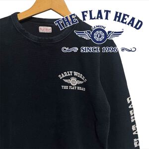 THE FLAT HEAD フラットヘッド トップス ロングスリーブ 長袖 ワッフル 黒色 ブラック BLACK ロゴ サーマル (42) 服飾品 中古【5038】F