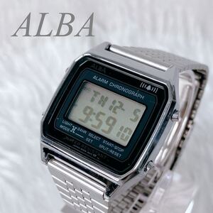 レア　美品　ALBA アルバ　 ヴィンテージ デジタル 腕時計 稼働　W309-5010 アンティーク　新品電池 バックライト　メタルバンド メタル