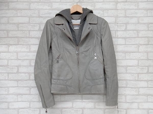 DOMA ドマ 2way Hoodie レザージャケット フーディ ライダース グレー レディース XS ヴィンテージ加工 状態考慮