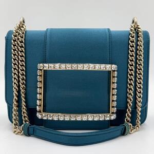 美品!! ロジェヴィヴィエ Roger Vivier ハンドバッグ ショルダーバッグ パーティー トレス 2way チェーン ベロア ストーン ビジュー ブルー