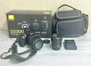 小樽店【中古品】【動作確認済み】6-47 Nikon ニコン D3300 レンズ18-55 Black レンズキット デジタル一眼レフカメラ 元箱、カバン、充電器