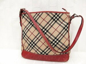 ◆美品◆BURBERRY バーバリー◆ノバチェック◆ナイロン カーフ レザー 本革◆ショルダー バッグ◆ベージュ レッド シルバー金具◆A7156