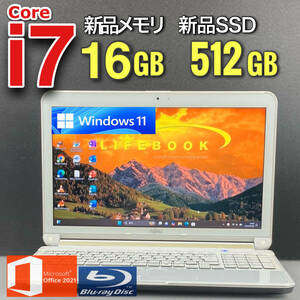 高速i7【メモリ16GB/新品SSD512GB】Core i7-3.10GHz/Windows11 23H2/Office2021/人気富士通ノートパソコン/Blu-ray/Webカメラ/USB3.0/Wi-Fi