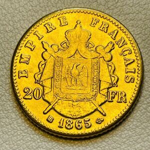 フランス 硬貨 古銭 ナポレオン三世 1865年 レジオンドヌール勲章 月桂樹 鷲 盾 フラン コイン 重3.78g 金貨 