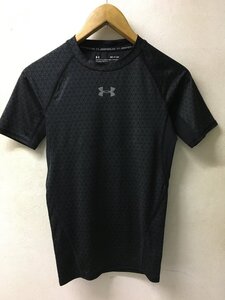 ◆UNDER ARMOUR アンダーアーマー 幾何学総柄 ストレッチ ドライ トレーニング　インナー Tシャツ 黒系 美品 サイズS