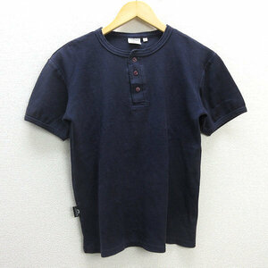 G■アヴィレックス/AVIREX 半袖Tシャツ/リブ【L】紺/men