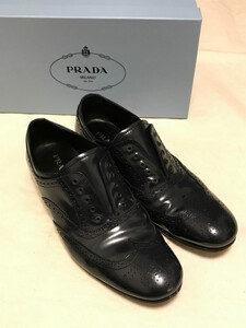 美品 プラダ PRADA 37 1/2 ウイングチップ 短靴 レザー シューズ イタリア製