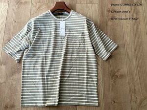 新品訳有り COMME CA ISM MEN コムサイズム クルーネック ボーダー半袖Tシャツ 15ベージュ Mサイズ 64TY46 定価2,900円