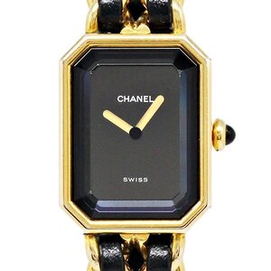 1円～ CHANEL プルミエール XLサイズ ブラック文字盤 GP/レザー レディース腕時計 クォーツ 20mm シャネル